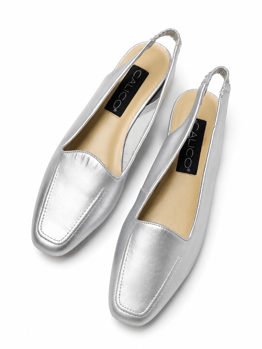 Calico Size 8 Leather Metallic Silver Slingback Loafers